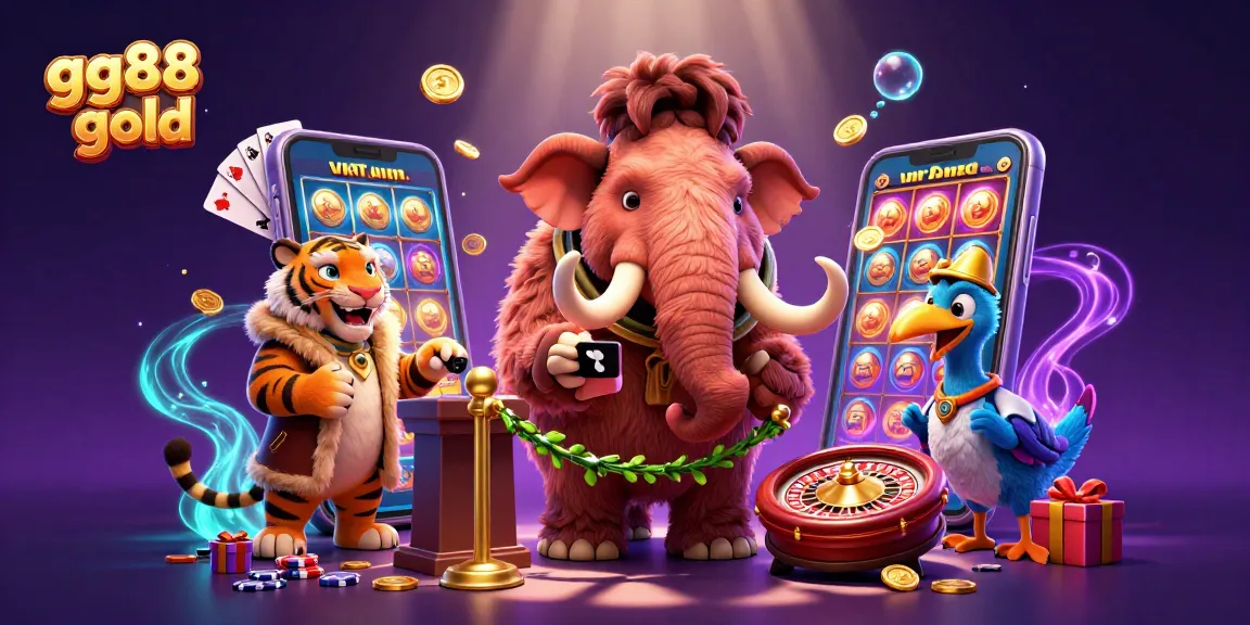 Experience the excitement of gg88 gold with vibrant slot games, golden coins, and casino characters.