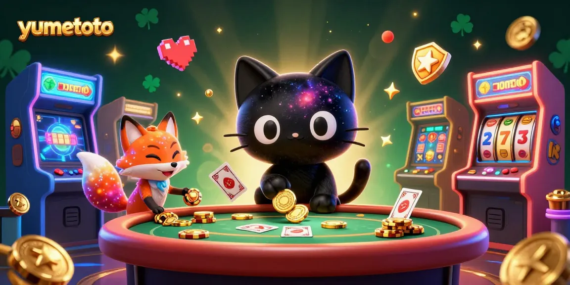 Experience yumetoto's dynamic casino adventure with a cosmic cat and colorful gaming elements.