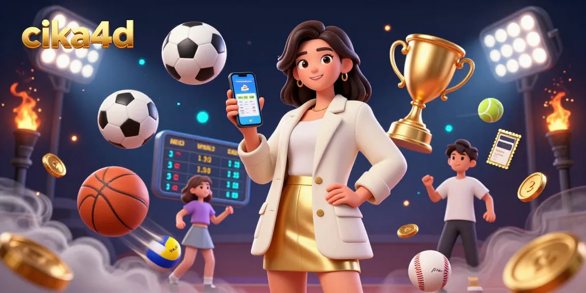 Engage with CIKA4D's vibrant sports betting experience, featuring a woman holding a betting app.