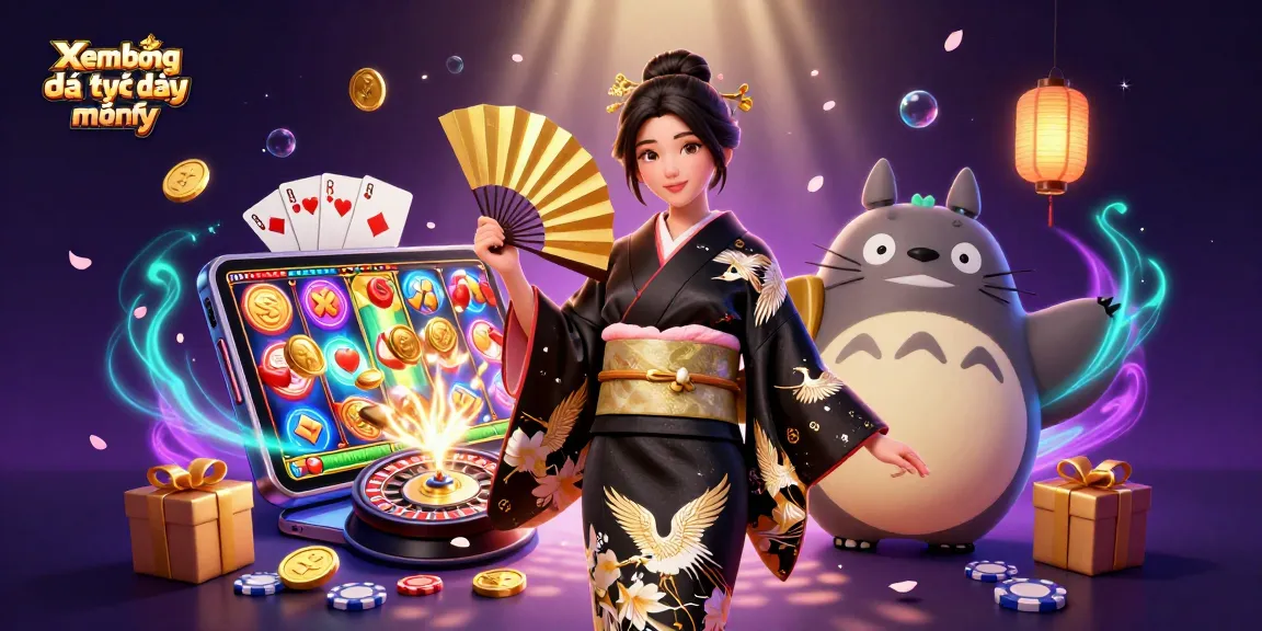 Experience Xem bóng đá trực tiếp miễn phí with dynamic slots, golden coins, and festive elements in a vibrant 3D scene.