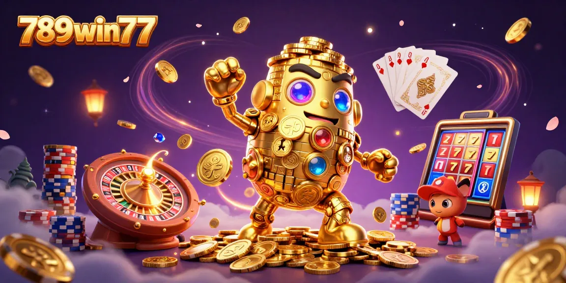 Experience the excitement of gambling with 789win77 as golden golems and coins fill the scene.