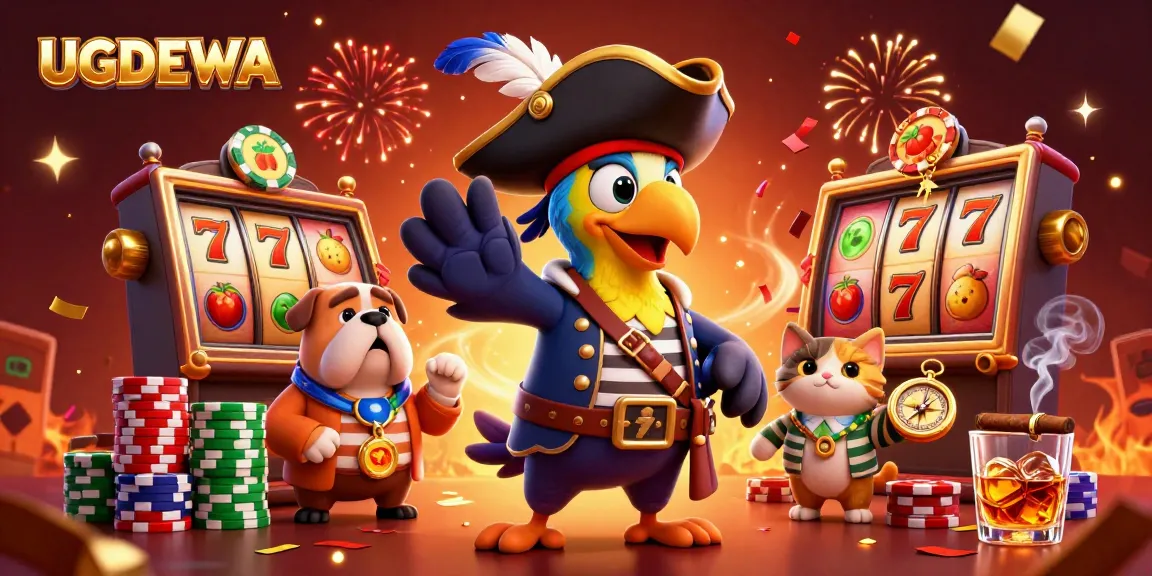 Experience thrilling slots and dynamic wins with UGDEWA's vibrant casino illustration featuring jackpot reels and festive energy.