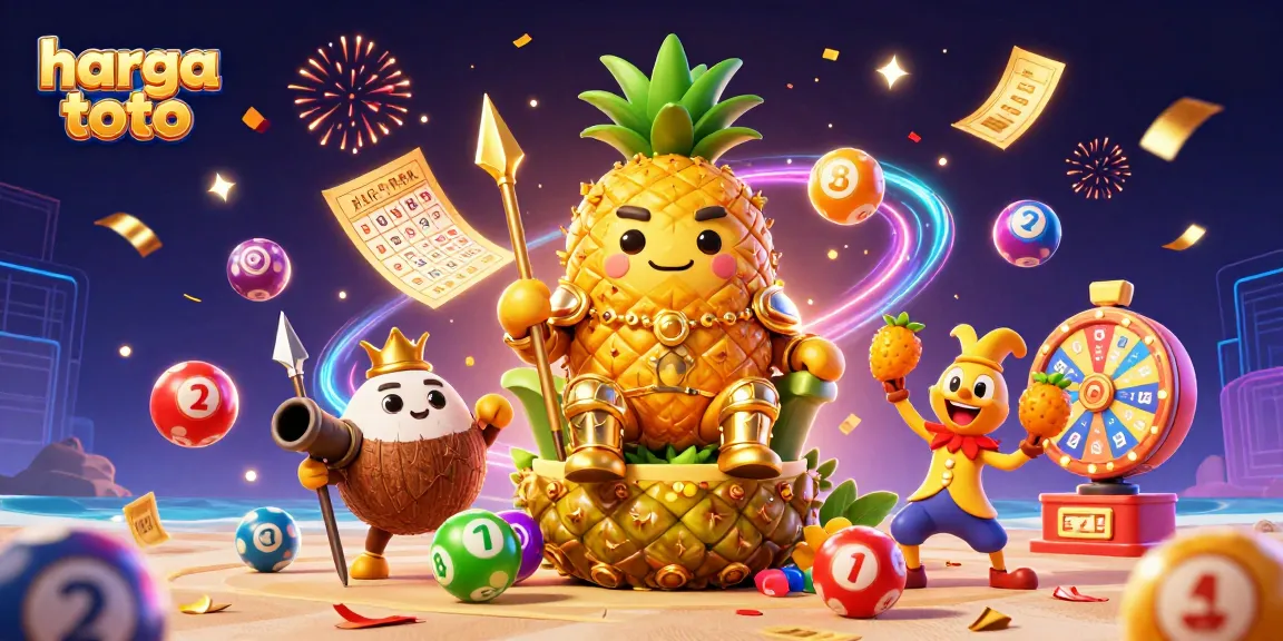 Win big with harga toto inspired scene featuring a golden pineapple king and vibrant casino elements.