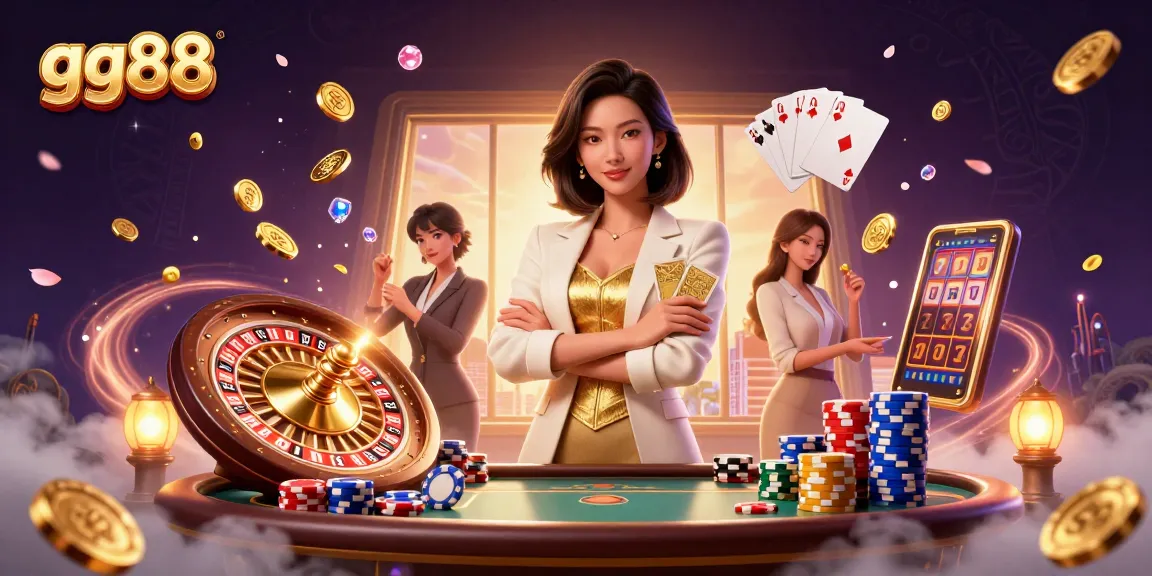 Experience thrilling gameplay at gg88 with an elegant dealer showcasing a golden deck of cards.