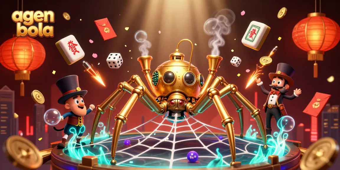 Engage in thrilling agen bola betting as a 3D steampunk spider spins a web of fortune.