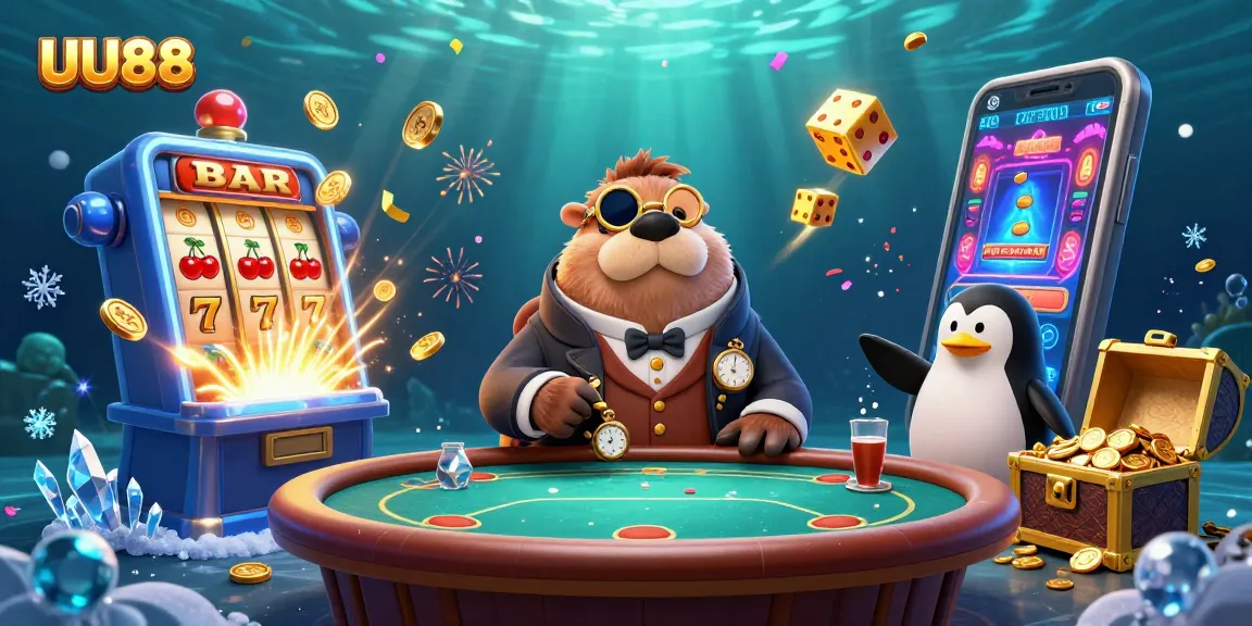 UU88 players enjoying an exciting underwater poker game with vibrant casino elements and playful characters.