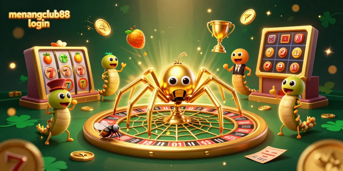 Experience excitement with menangclub88 login in a vibrant 3D casino illustration showcasing gaming elements.