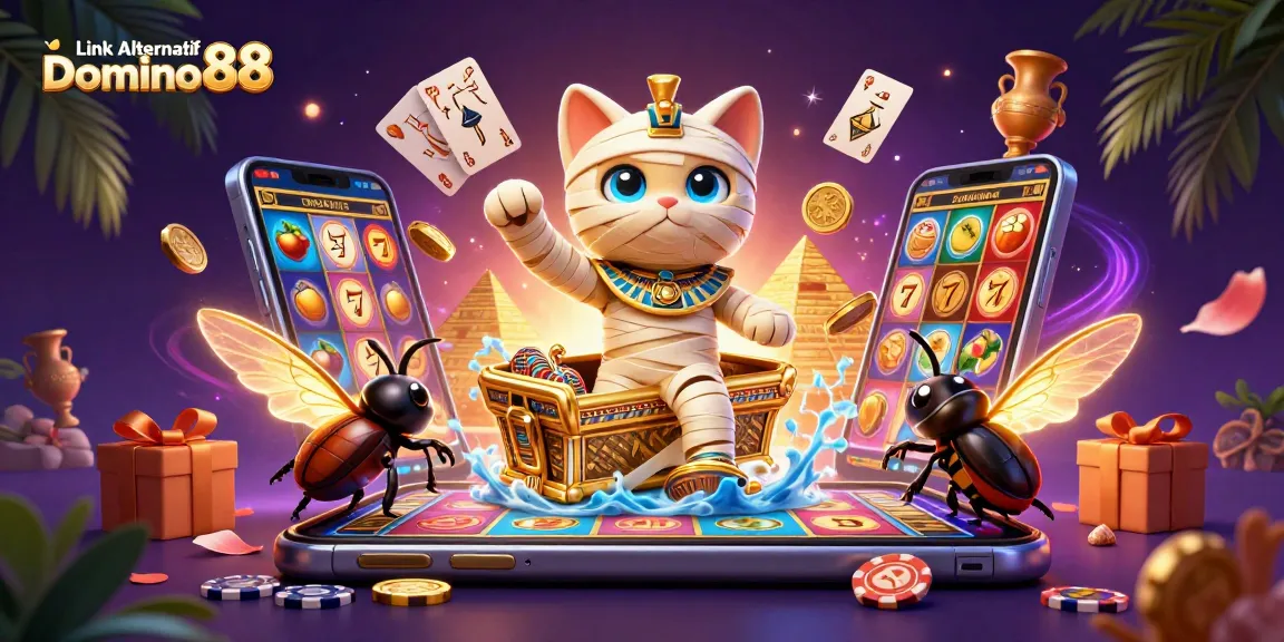 Spin into action with Link Alternatif Domino88 featuring a vibrant casino scene filled with games and excitement.