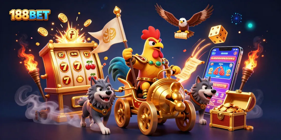 Experience thrilling gaming action with 188BET in this vibrant 3D casino illustration.