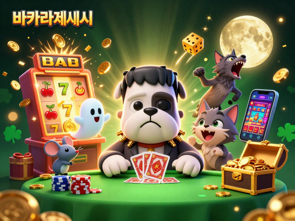 바카라사이트에서 카드 게임을 진행하는 카드 딜러와 유령과 같은 요소들로 가득찬 장면