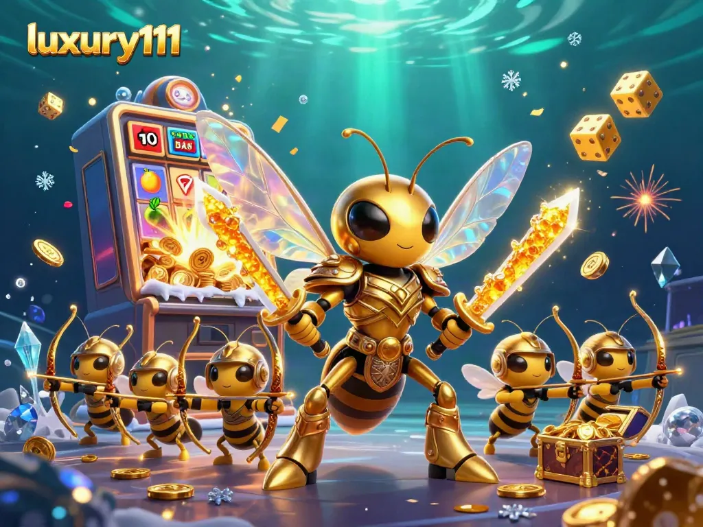 Experience thrilling slot action with luxury111 in this vibrant, dynamic casino illustration of victory.