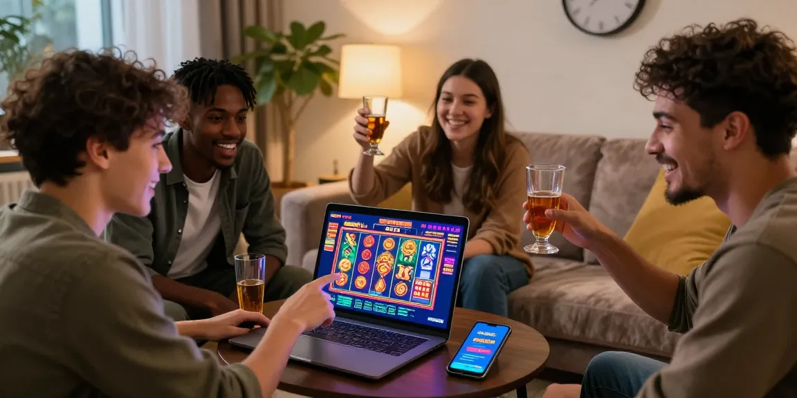 UK players enjoying a vibrant online credit card casino experience at dea.org.uk with friends celebrating wins.
