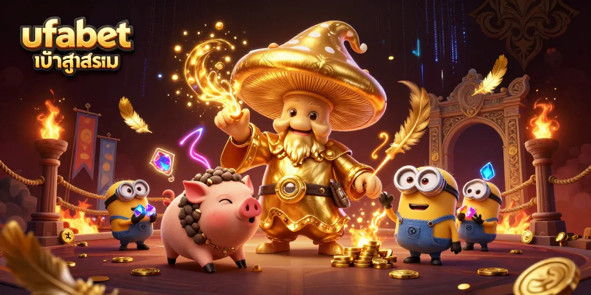 Experience the excitement of ufabet เข้าสู่ระบบ as golden treasures come alive in this vibrant casino-themed 3D illustration.