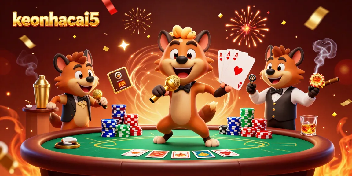 Experience the excitement of keonhacai5 with lively hyenas at a comedic casino atmosphere.