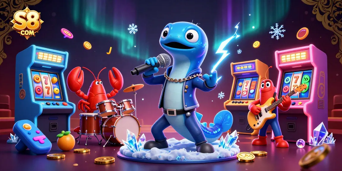 Experience the thrill with S8 COM in a vibrant underwater casino scene featuring electric eel DJs.