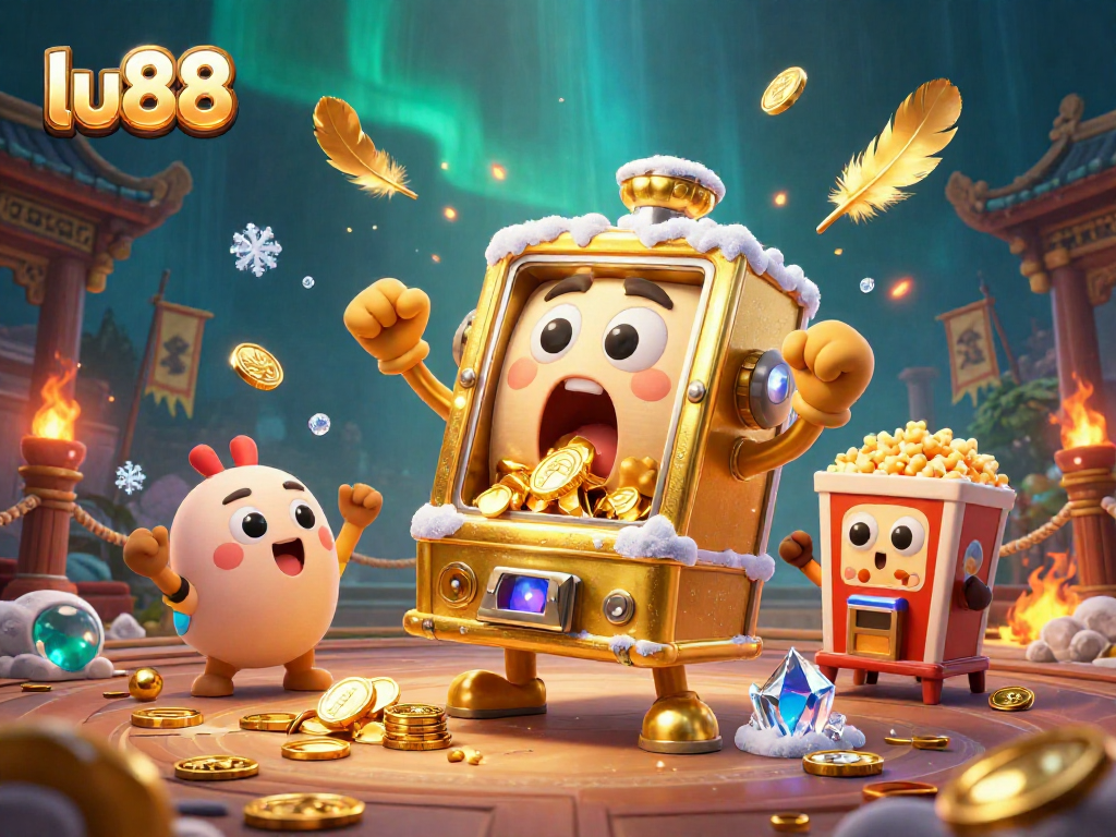 Spin the lu88 slot machine jackpot as gold coins pour out in this vibrant casino scene.