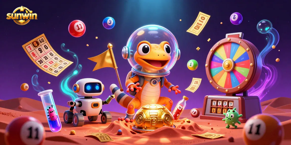Engage in thrilling gaming at Sunwin, with vibrant lottery balls and a dazzling casino discovery scene.