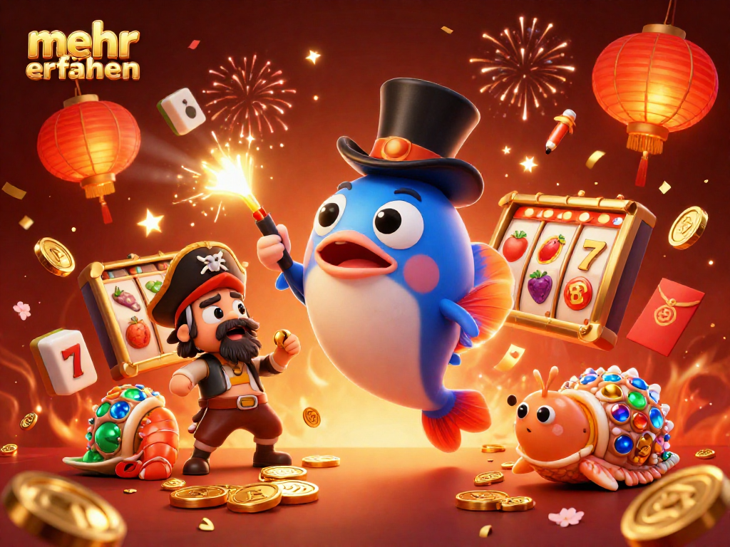 Win big in slots with mehr erfahren, featuring a colorful casino scene with dynamic characters and rich game elements.