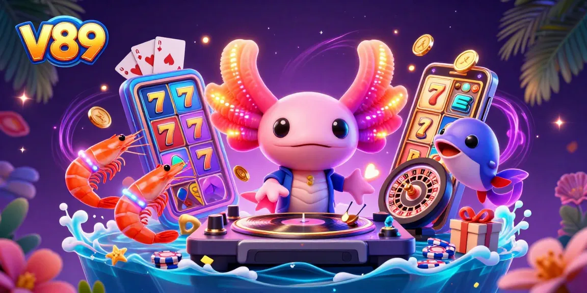 v89 meramaikan suasana casino dengan DJ axolotl dan elemen permainan slot yang menarik.