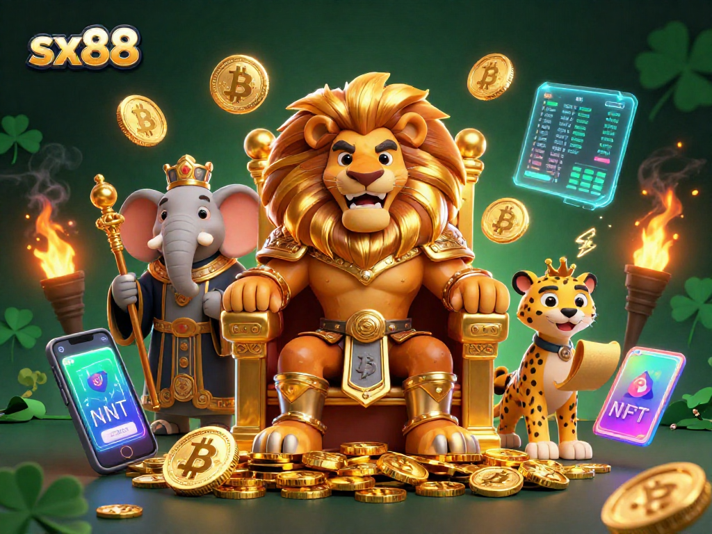 Experience thrilling wins at sx88 with a dynamic 3D casino scene featuring legendary characters and cryptocurrency.