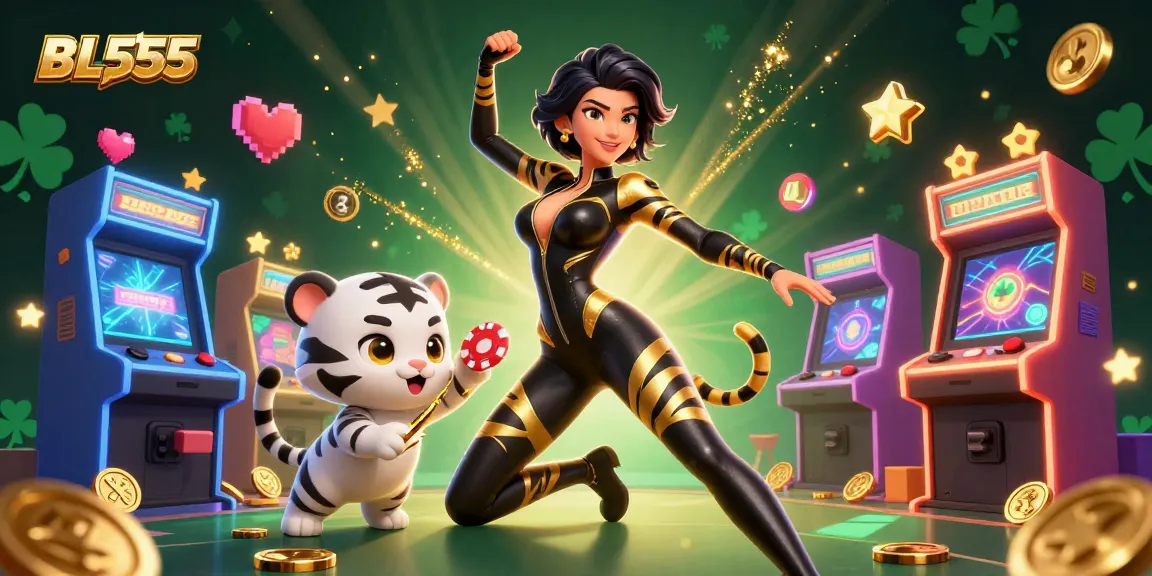 Experience thrilling action at BL555 with a dynamic 3D casino illustration featuring a fierce acrobatic character.