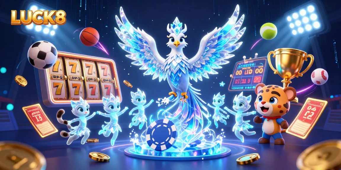 LUCK8 inspires thrilling online gaming with a vibrant scene featuring an ice phoenix and dynamic game elements.