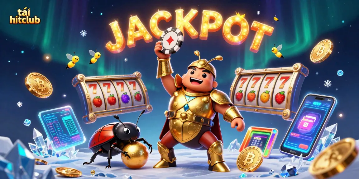 Play and win with tải hitclub, a dynamic scene featuring vibrant casino elements and a jackpot celebration.