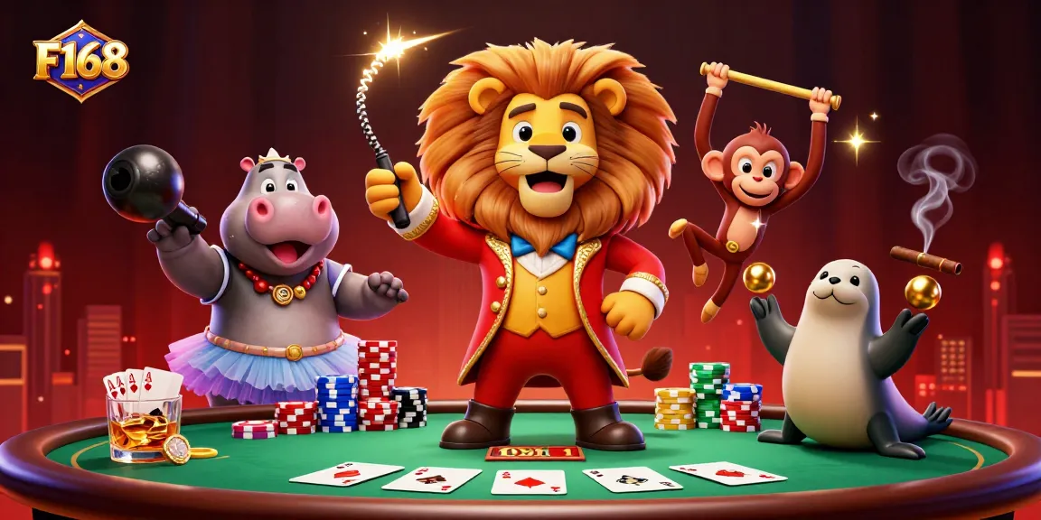 Engage in exciting poker games with F168 featuring vibrant characters and dynamic elements in a casino setting.