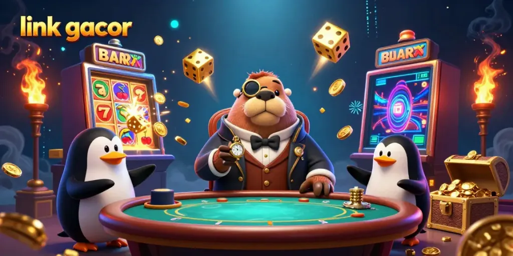 Experience the thrill of winning big with link gacor at an underwater poker table with whimsical characters.