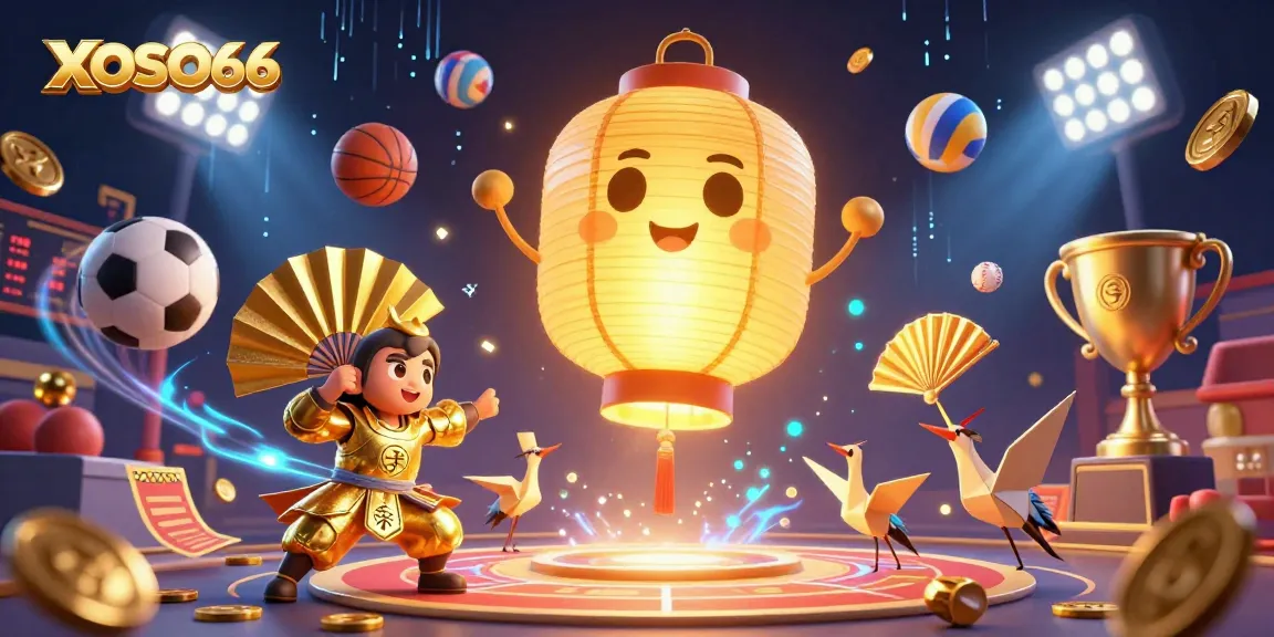Experience vibrant action with XOSO66 at the night market casino, featuring golden lanterns and lively sports elements.