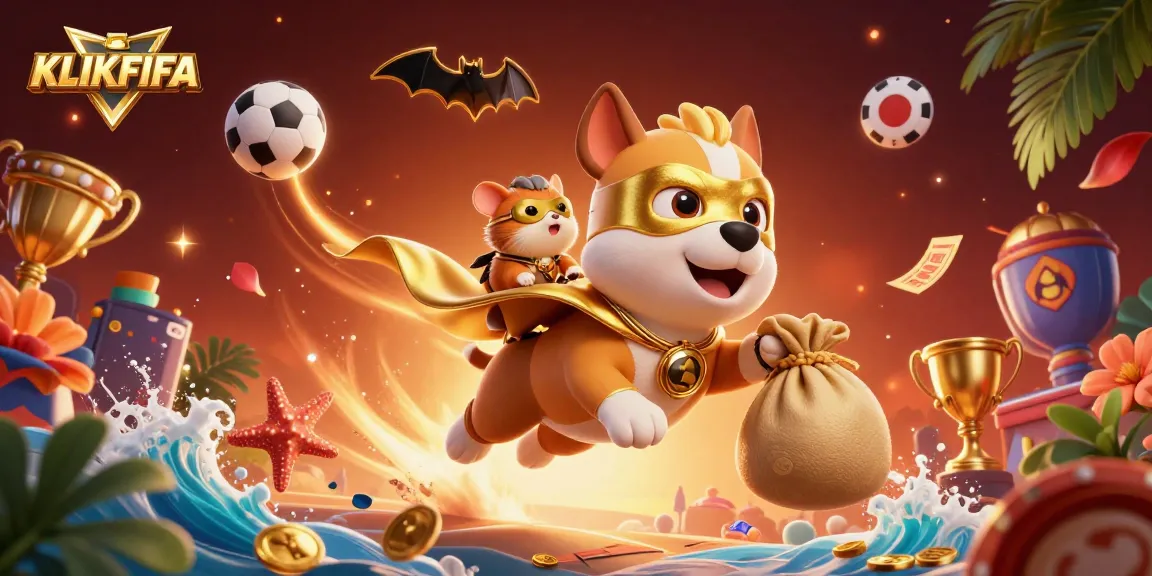 KLIKFIFA's superhero dog leads an exciting sports betting adventure, showcasing dynamic elements.