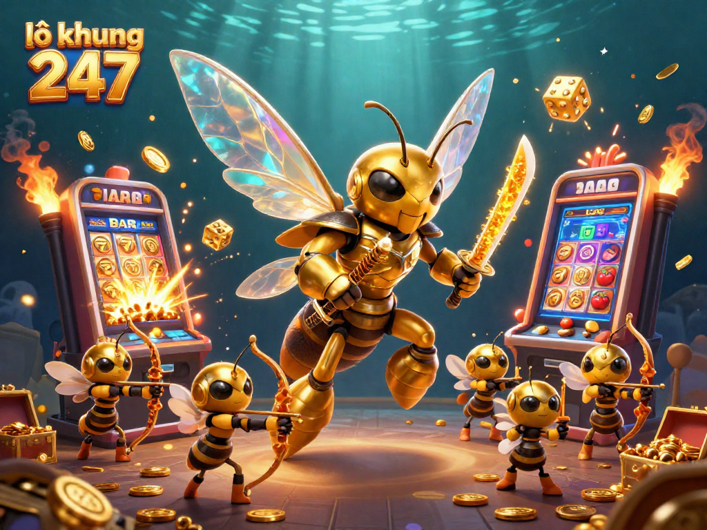 Engage with lô khung 247 through vibrant casino-themed illustration, showcasing the excitement of slot games and jackpots.