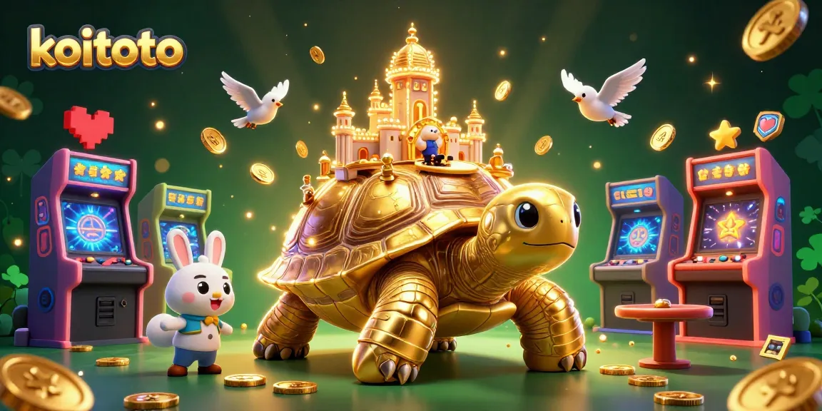 Koitoto players winning big at the vibrant casino scene with a golden tortoise and rabbit dealer