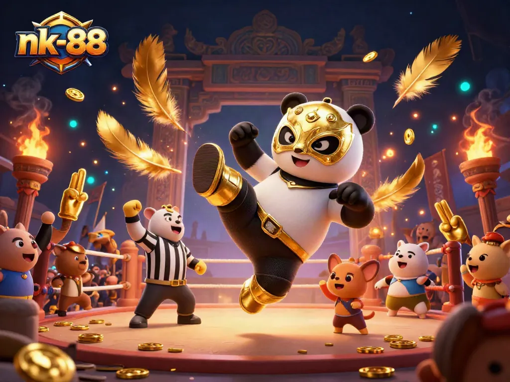 Engage in thrilling play at nk-88, featuring a dynamic wrestling scene with animated characters and casino elements.