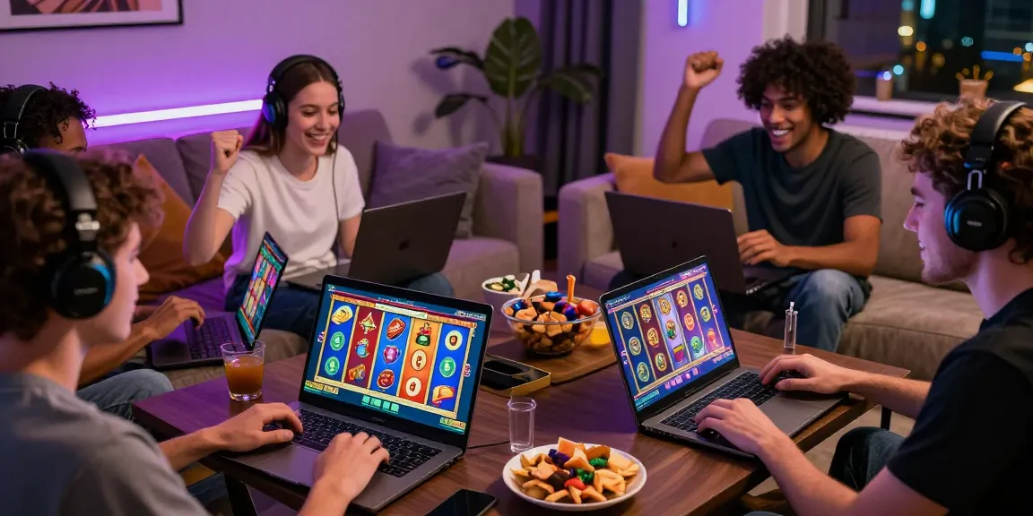 Excited players enjoying Slot Pragmatic games in a vibrant gaming environment with modern visuals and celebratory moments.