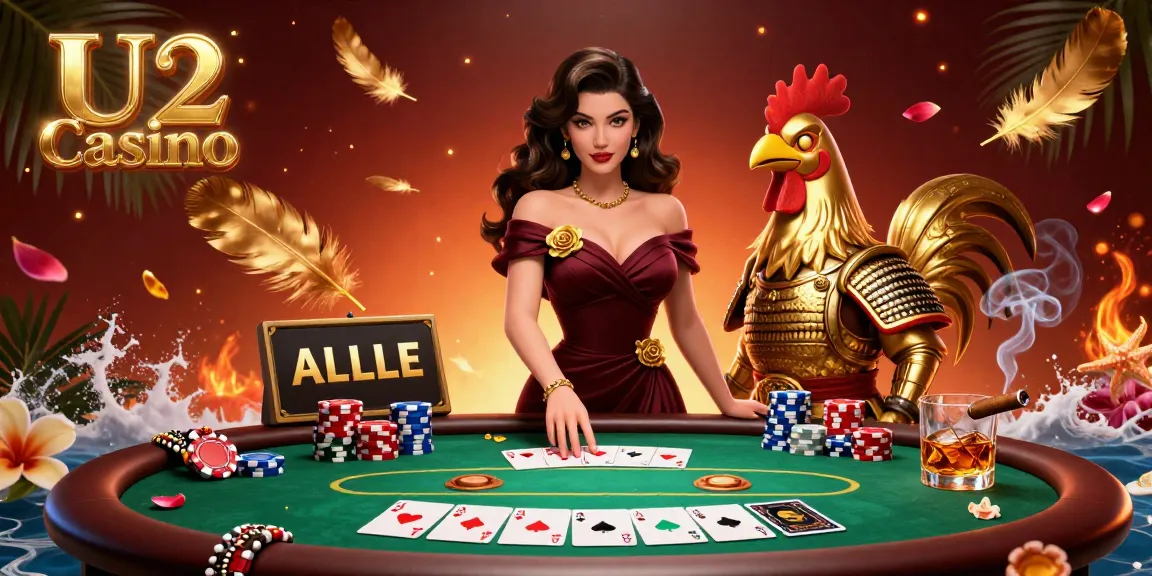 Experience immersive gameplay at U2 Casino with vibrant scenes of poker and glamorous characters.