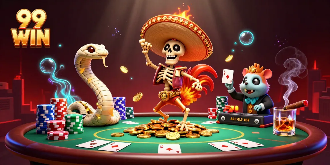 Engaging scene showcasing 99 WIN with vibrant characters and casino elements, promoting excitement in gambling.