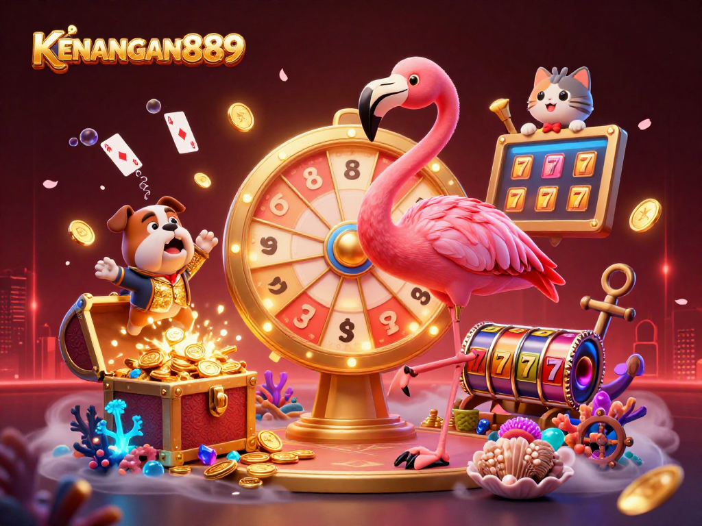 Experience the excitement of KENANGAN889 with vibrant 3D characters engaging in thrilling casino gameplay.