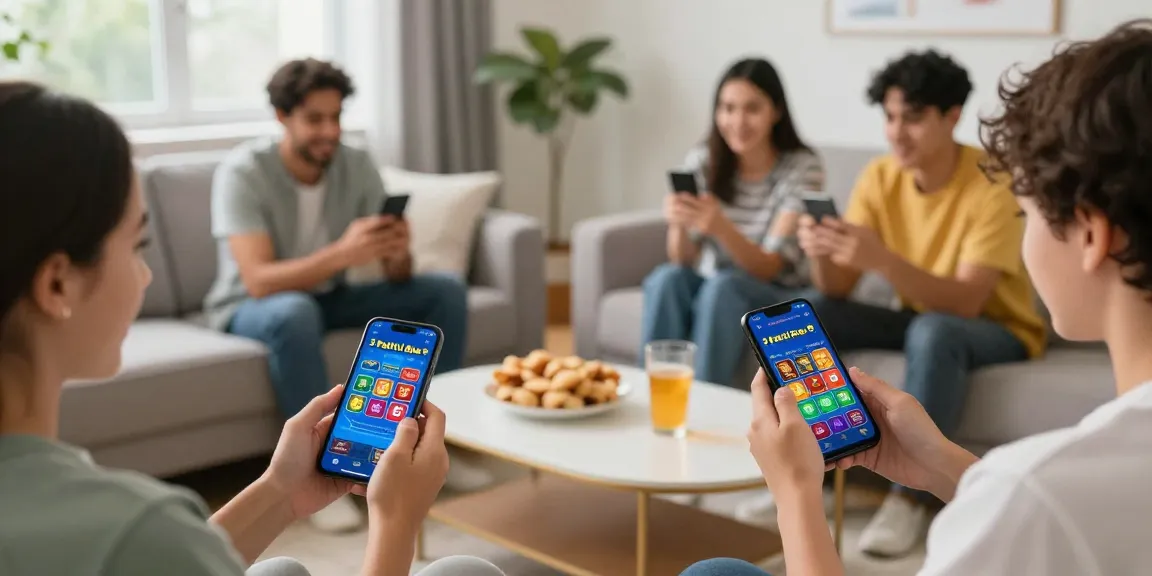 Get app for 3 Patti Blue with players enjoying a colorful gaming experience in a lively setting.