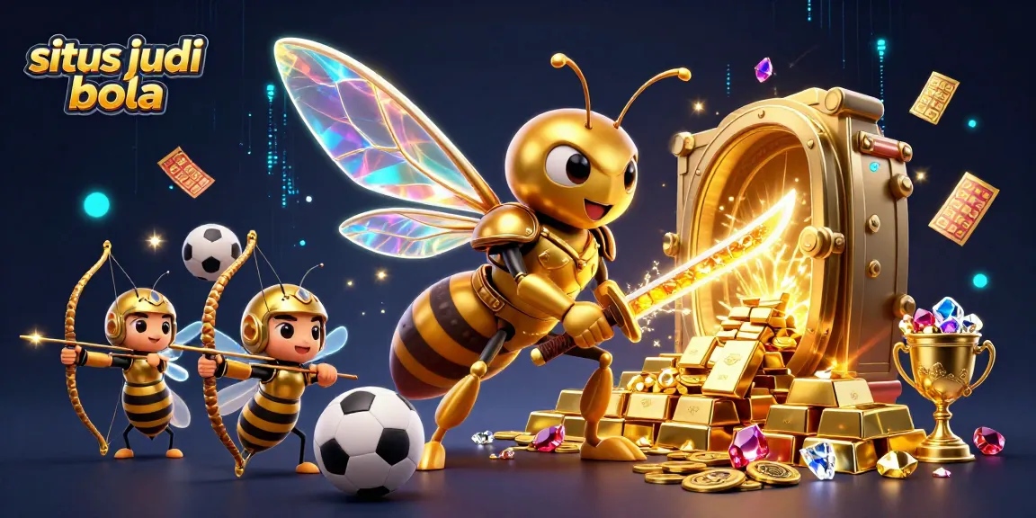 Engage in situs judi bola with an exciting scene featuring victorious betting elements and golden treasures.