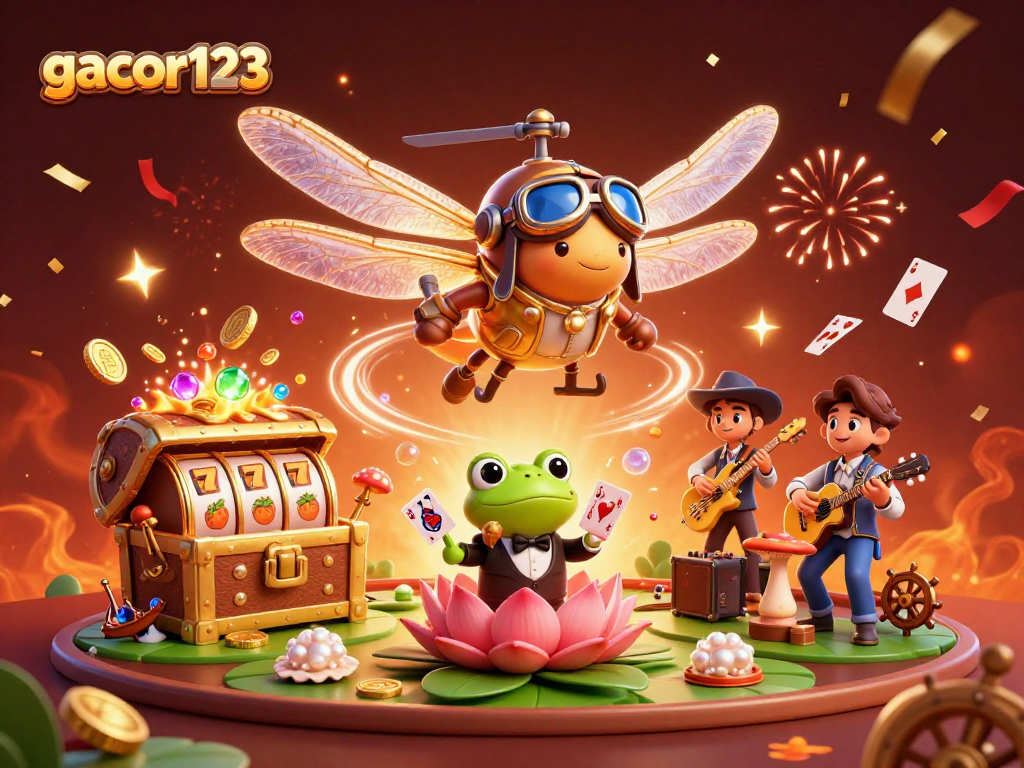 Experience exciting gambling fun with gacor123 at a vibrant lily pad casino featuring unique characters.