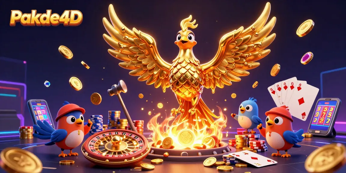 Experience gaming thrills with Pakde4D's golden phoenix and massive winnings in this vibrant 3D scene.
