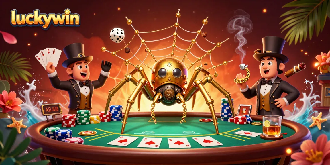 Experience winning thrills at luckywin with a dynamic 3D casino illustration packed with game elements and characters.