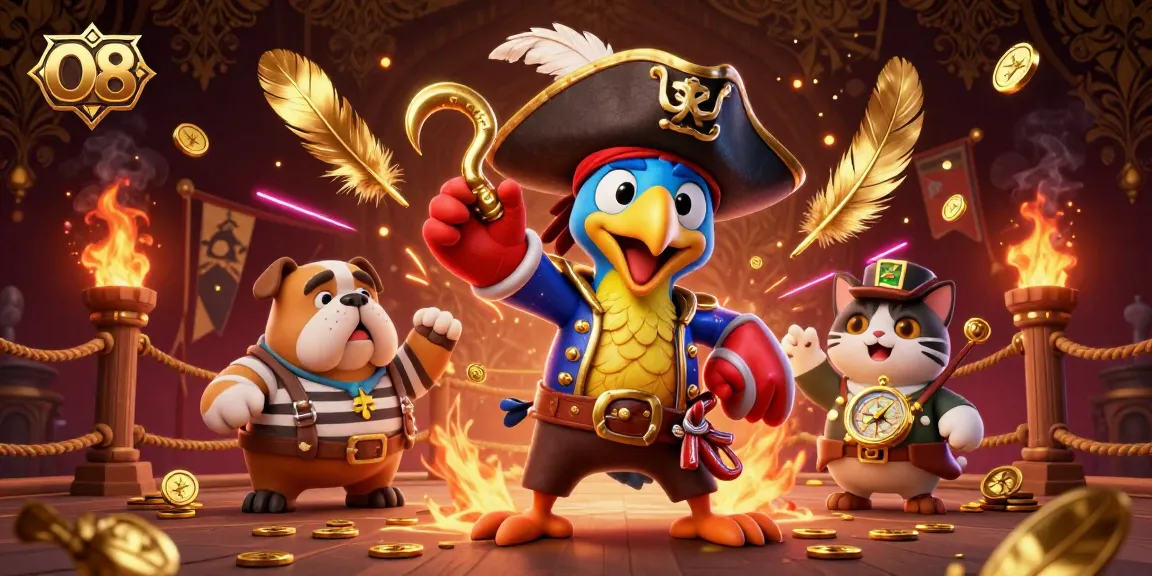 Engage in thrilling games at O8, where pirate-themed slots and vibrant casino action come alive!
