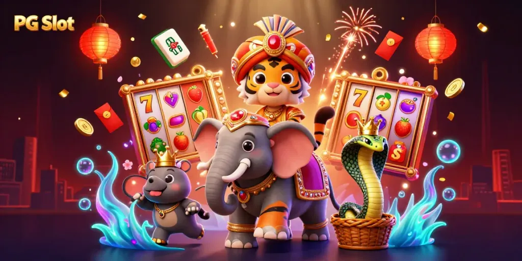 Slot PG menghadirkan petualangan dengan singa maharaja dan elefant berkilau di dalam kasino yang megah.