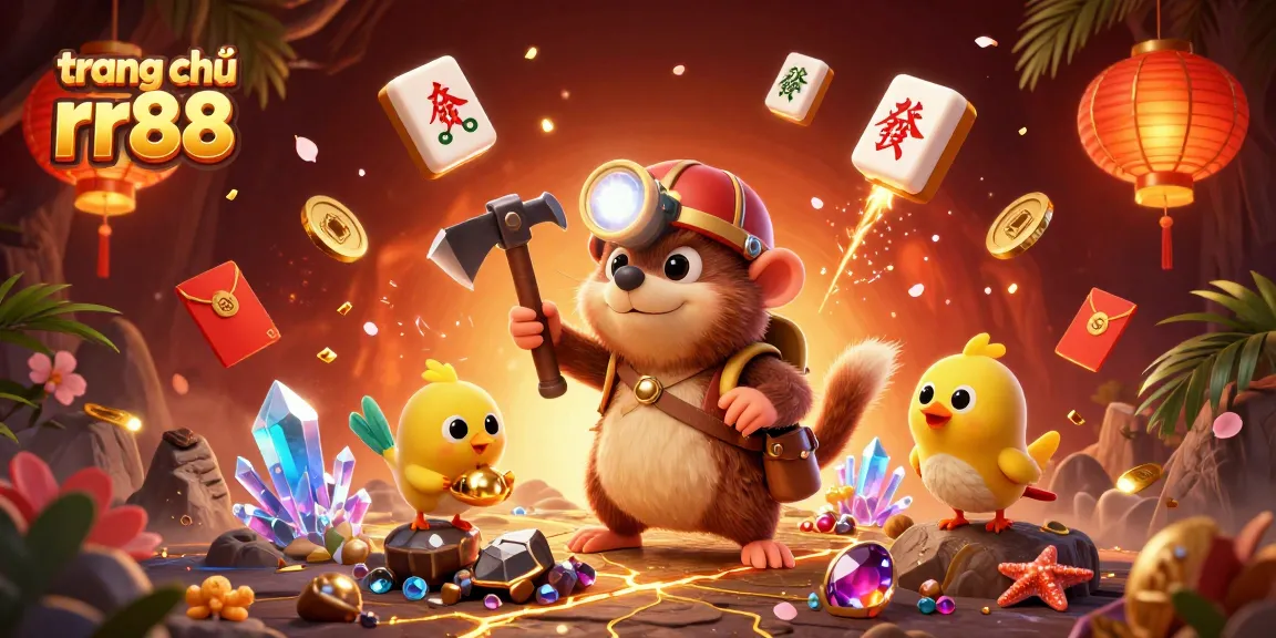 Join the adventure at trang chủ rr88 with our treasure hunter in a vibrant casino-themed scene.