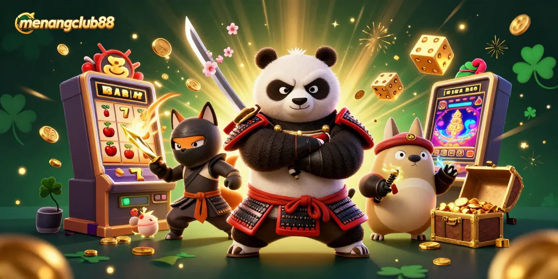 Spin the reels with menangclub88's exciting slot games featuring samurai panda and ninja fox.