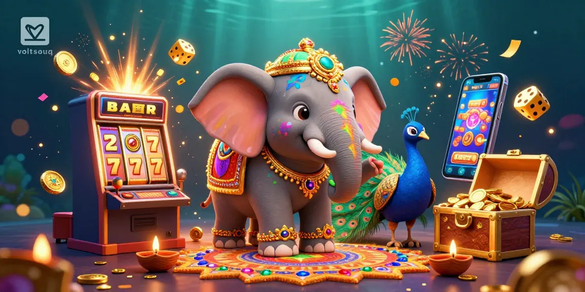 Spin the reels with voltsouq as you experience vibrant treasures and winning action, featuring a lively casino scene.