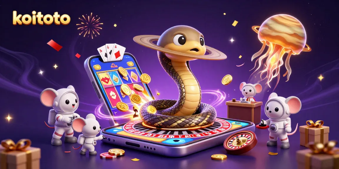 Koitoto players engage in vibrant slot gaming amid cosmic characters and celebratory elements.
