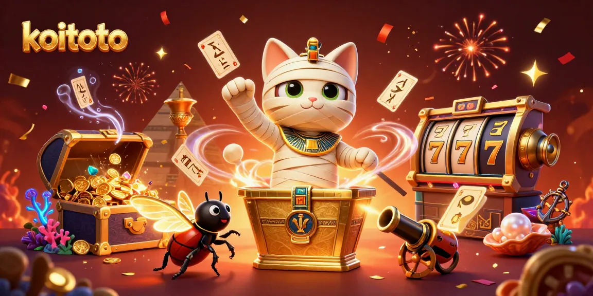 Experience the excitement of koitoto with a glowing Egyptian mummy cat and dynamic casino elements.